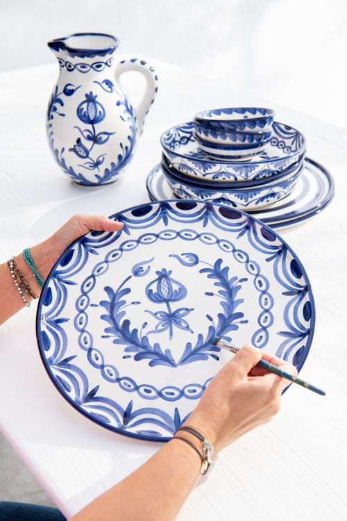 J-Line kruik Granada - keramiek - wit/blauw - medium