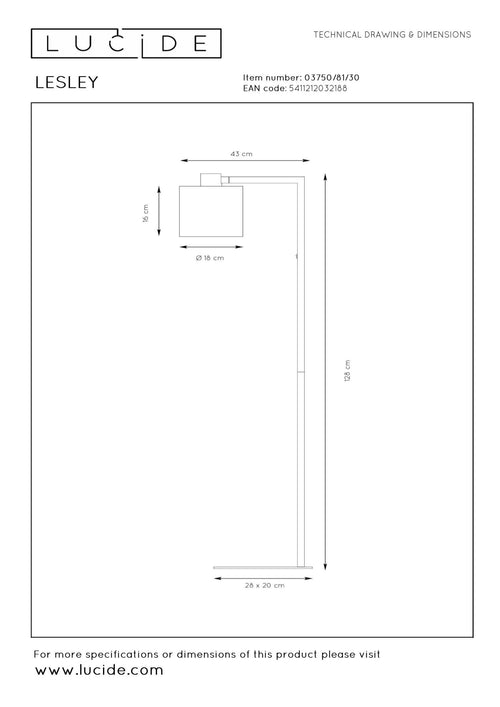 Lucide vloerlamp LESLEY - 1xE27 - Zwart - vtwonen shop