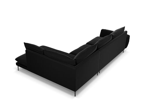 Cosmopolitan Design rechter hoekbank Vienna 6-zits, flueel, zwart - 185x275x95cm
