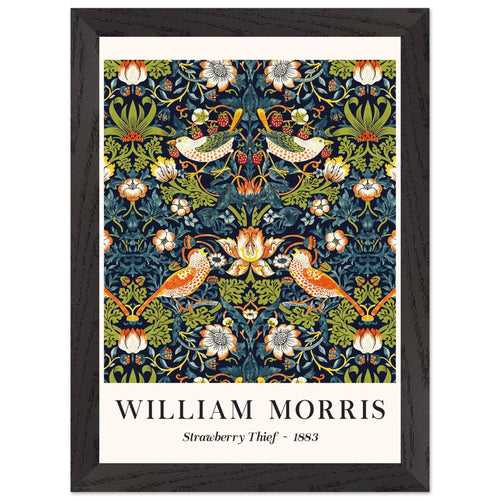 Artfulprints Poster met Lijst William Morris - Strawberry thief   - A4 21x29.7 cm - Donkergroen