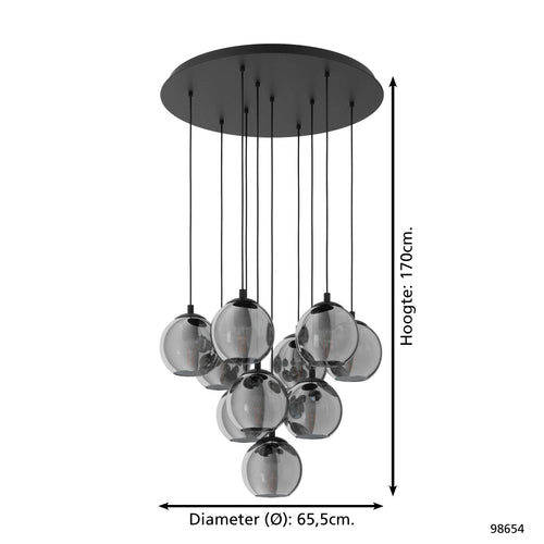 EGLO hanglamp Ariscani - ø 65,5 cm - smoke glas - zwart