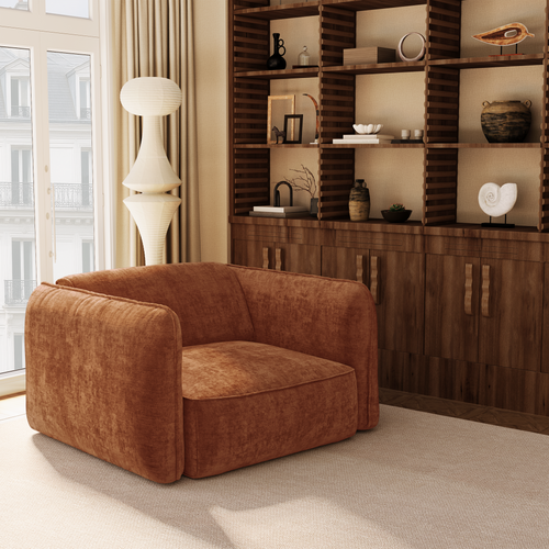 Premium Interiors - Fauteuil LOMI - gewaafd fluweel terracotta 118cm