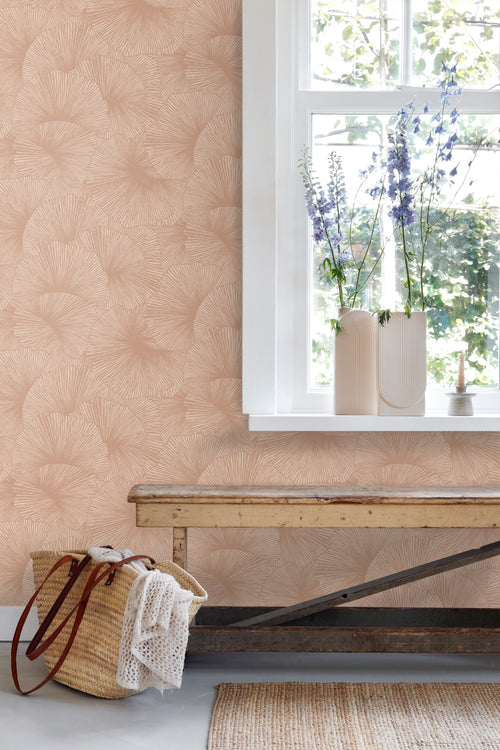 ESTAhome behang 3D-motief bladeren terracotta roze - 53 cm x 10.05 m - 131396 - vtwonen shop