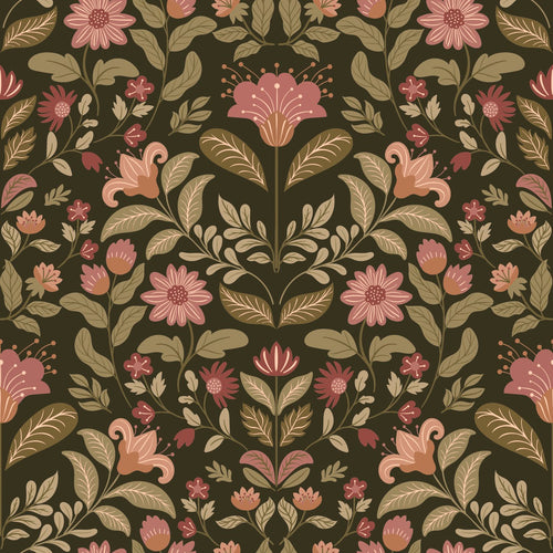 ESTAhome behang vintage bloemen groen en roze - 50 x 900 cm - 131893