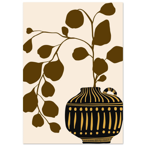 Artfulprints Poster Boho – Golden vase   - A4 21x29.7 cm - Bruin
