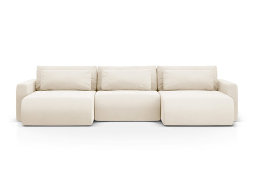 Cosmopolitan Design Converteerbare panoramische bank met opbergdoos Belfast 4-zits, flueel ivoor - 149x340x84cm