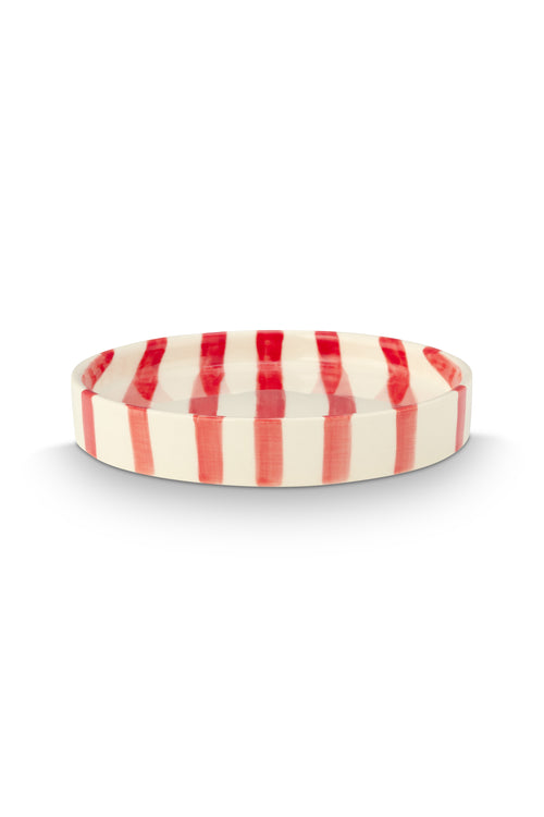 vtwonen - Gebaksbord - Strepen - Rood - Keramiek - 13cm - Set van 4