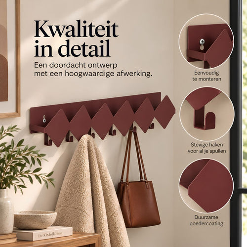 Mica Decorations Cello Kapstok Off White - Wandkapstok met Zigzagdesign - Gemaakt van Stevig IJzer - Ideaal voor Jassen, Tassen en Accessoires - 58 x