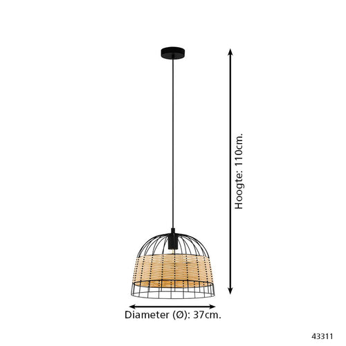 EGLO hanglamp Anwick - e27 - ø 37 cm - zwart/rotan - vtwonen shop