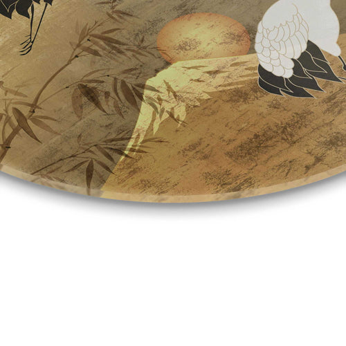 Reinders Japanese Cranebirds glasschilderij -  goud - woonkamer - Ø 50cm