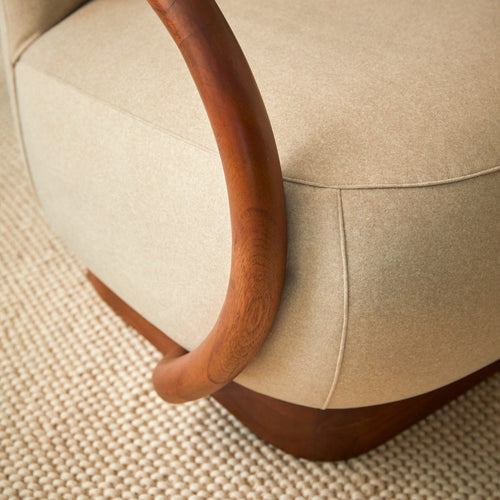 Tikamoon Draaifauteuil van massief mindihout en ecru stof - Beige