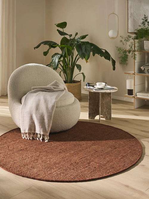 benuta wollen vloerkleed Rocco - bruin - ø 150 cm