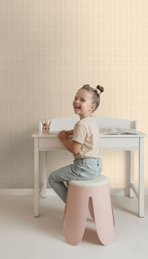 ESTAhome behang kleine tegeltjes pastel geel - 50 x 900 cm - 131787