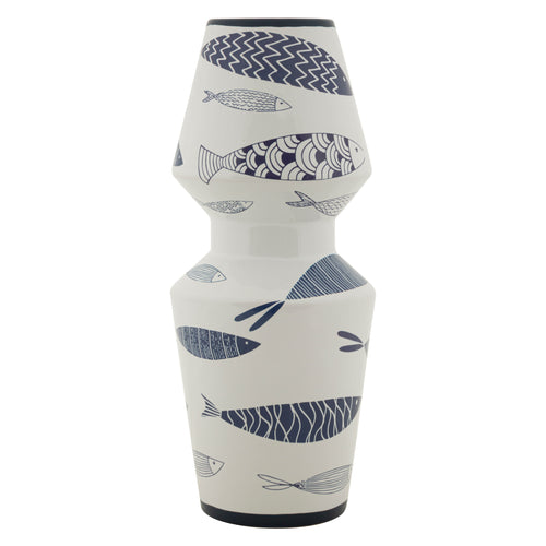Vaas in witte keramiek met vissen Ø 14x34 cm