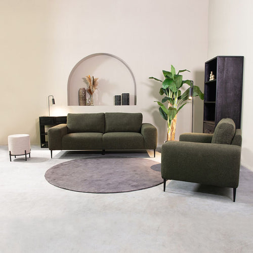 LABEL51 3-Zits Bank Ferraro - Donkergroen Bouclé - 212x88x85cm
