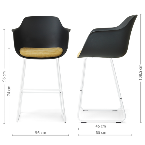 Nolon Nino-Liz barkruk zwart met warm oker zitkussen - wit onderstel - 75 cm