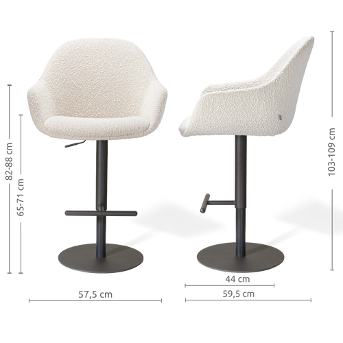 Nolon Niva-Mae tulp barkruk bouclé beige verstelbaar - zwarte poten