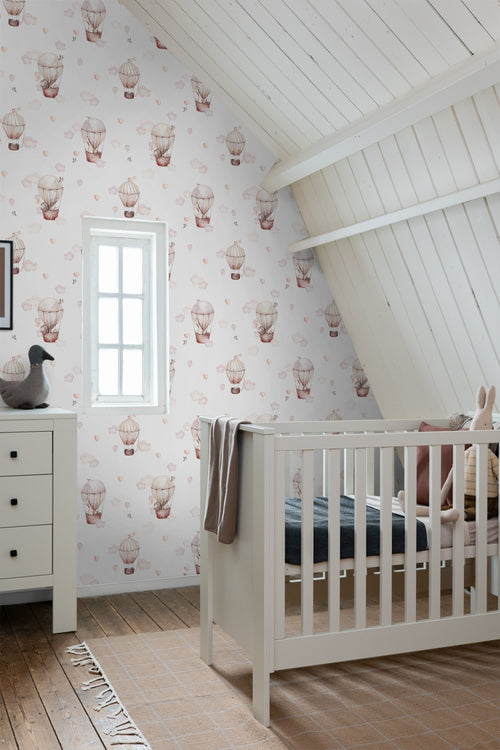 ESTAhome behang luchtballonnen licht roze en beige - 50 x 900 cm - 131091