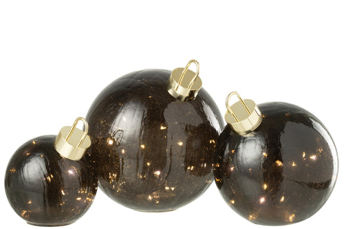 J-Line kerstbal - glas - zwart - large - LED lichtjes - vtwonen shop