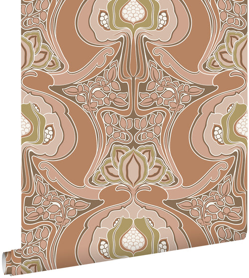 ESTAhome behang vintage bloemen in art nouveau stijl terracotta roze - 0.53 x 10.05 m - 139570 - vtwonen shop