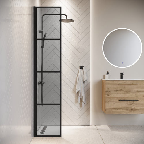 Badplaats Douchewand Essos 40 x 200 cm – Zwart – Inloopdouche 8 mm Rookglas