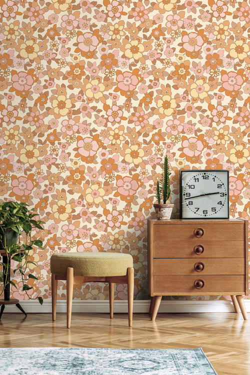ESTAhome behang retro bloemen oranje en roze - 50 x 900 cm - 131532 - vtwonen shop