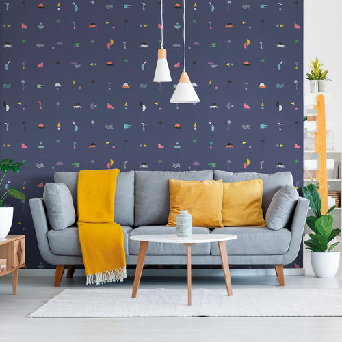 Sanders & Sanders fotobehang symbolen donkerblauw - 300 x 106 cm - 640383