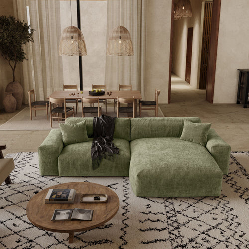 Premium Interiors - Rechthoekige hoekbank CHEER - gewaafd fluweel vintage groen 312cm