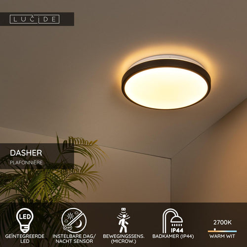 Lucide plafonnière badkamer DASHER - 1xGeïntegreerde LED - Zwart