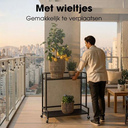 Mica Decorations Greenrax Plantenrek op Wielen - Plantenstandaard voor Kamerplanten, Buitenplanten of Tuingereedschap - Meerdere Plateaus