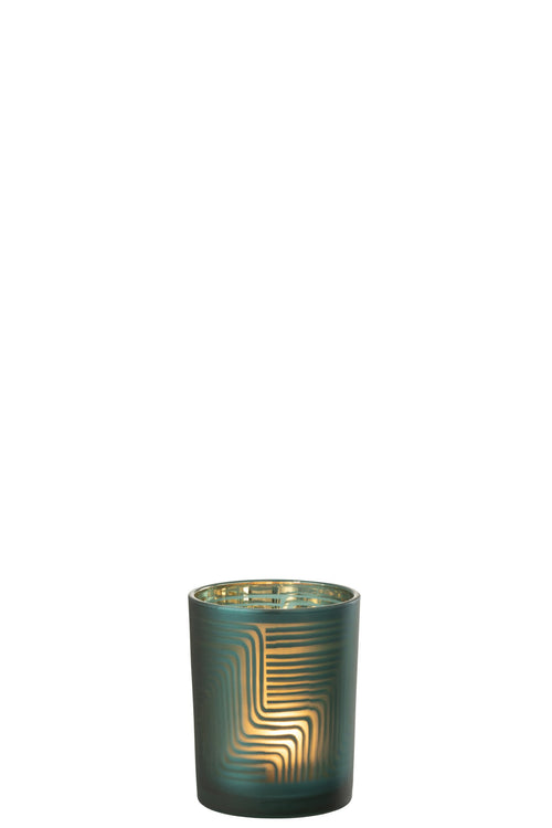 J-Line windlicht Zigzag - glas - groen - medium - 2 stuks