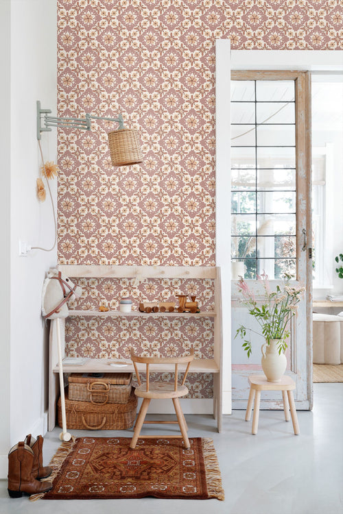 ESTAhome behang vintage bloemen mauve paars en bruin - 50 x 900 cm - 131501 - vtwonen shop