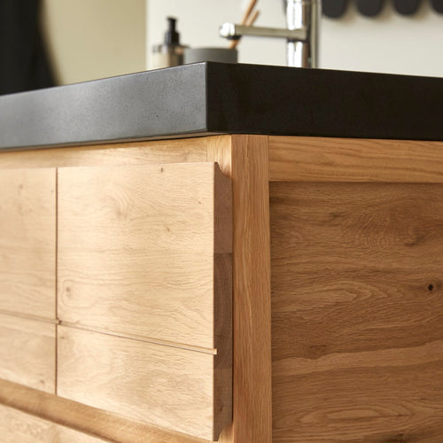 Tikamoon Massief eikenhouten en lavastenen badkamermeubel 80 cm - Naturel - vtwonen shop