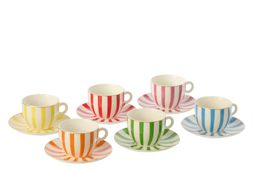 J-Line kopje + schoteltje - porselein - mix - large - set van 6