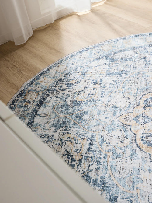 benuta wasbaar vloerkleed George - blauw - ø 120 cm