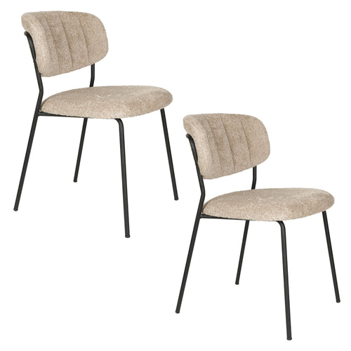 Housecraft Living Jolien Eetkamerstoelen Zwart/Beige Bouclé - Set van 2