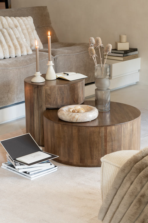 J-Line kom Rond Laag Marmer - steen - beige - large