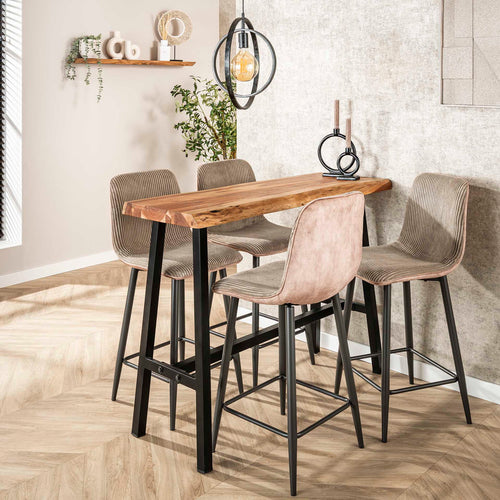 Giga Meubel Barstoel Rib Rock - Zand Ribstof - Zithoogte 67cm - Set van 2