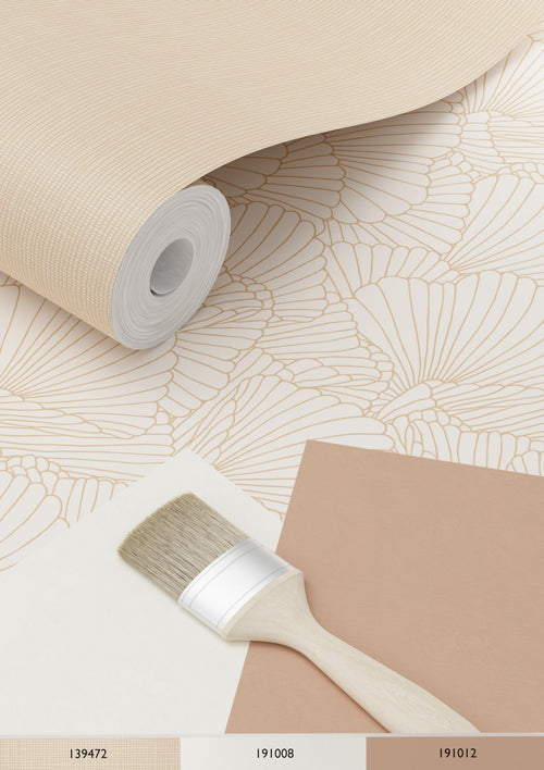ESTAhome behang getekende bladeren zand beige en licht terracotta - 53 cm x 10.05 m - 139491