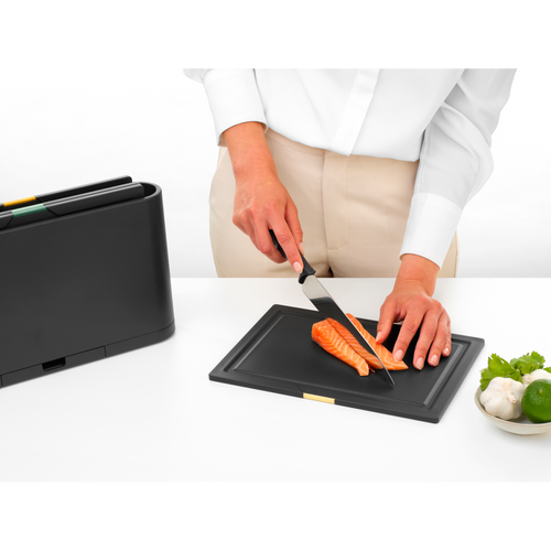 Brabantia Tasty+ Snijplanken set plus houder, 4-delig (voor groenten, brood, vlees en vis) - Dark Grey