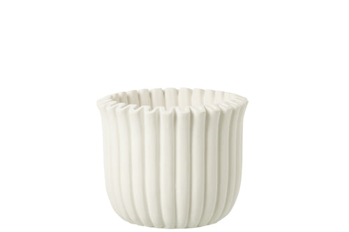 J-Line bloempot Geribbeld - cement - wit - large - Ø 19.5 cm