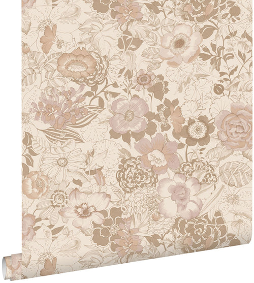ESTAhome behang vintage bloemen beige en oudroze - 53 cm x 10.05 m - 139763