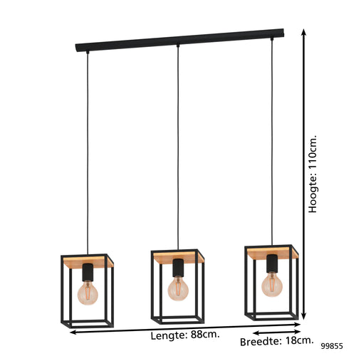 EGLO hanglamp Libertad - e27 - 88 cm - zwart/bruin - vtwonen shop