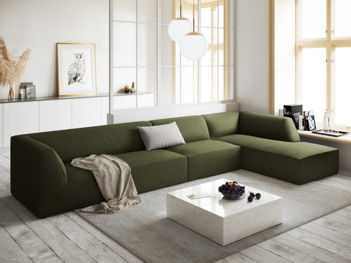 Micadoni rechter hoekbank Ruby 5-zits, ribfluwelen, groente - 180x366x69cm