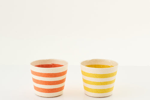 J-Line bloempot Gestreept - papier - geel/oranje - small - set van 2