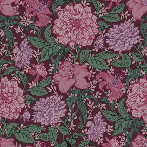 ESTAhome behang vintage bloemen fuchsia roze, paars en groen - 50 x 900 cm - 131128 - vtwonen shop