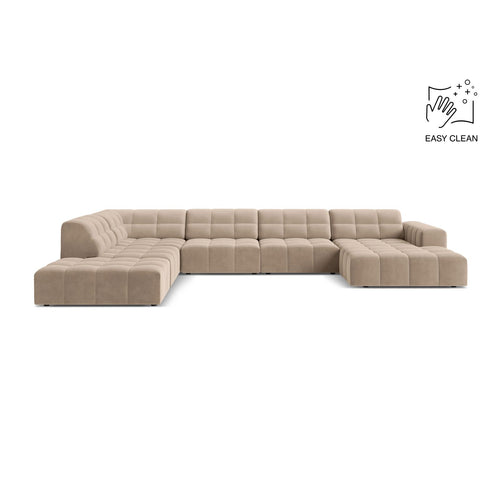 Cosmopolitan Design - Panoramische hoekbank Chicago 7-zits, flueel beige - 263x375x78cm