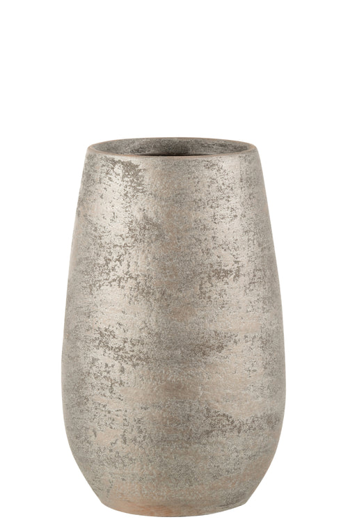 J-Line vaas Oneffen Ruw - keramiek - zilver - small - 31 cm hoog
