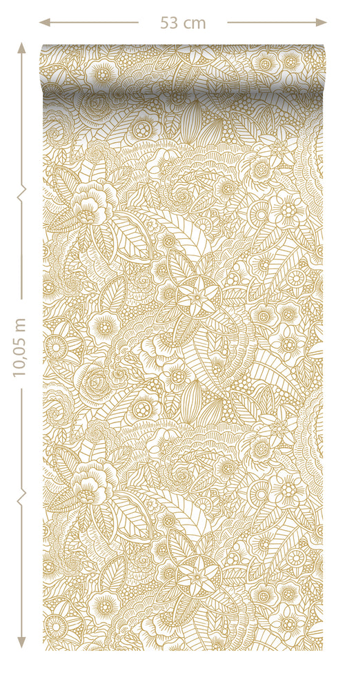 ESTAhome behang bloemtekeningen goud - 53 cm x 10,05 m - 139549