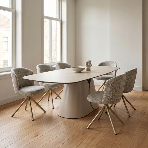 Giga Meubel Eettafel Quinn Travertinlook – Deens Ovaal – Sintered Stone – 250x110x76cm